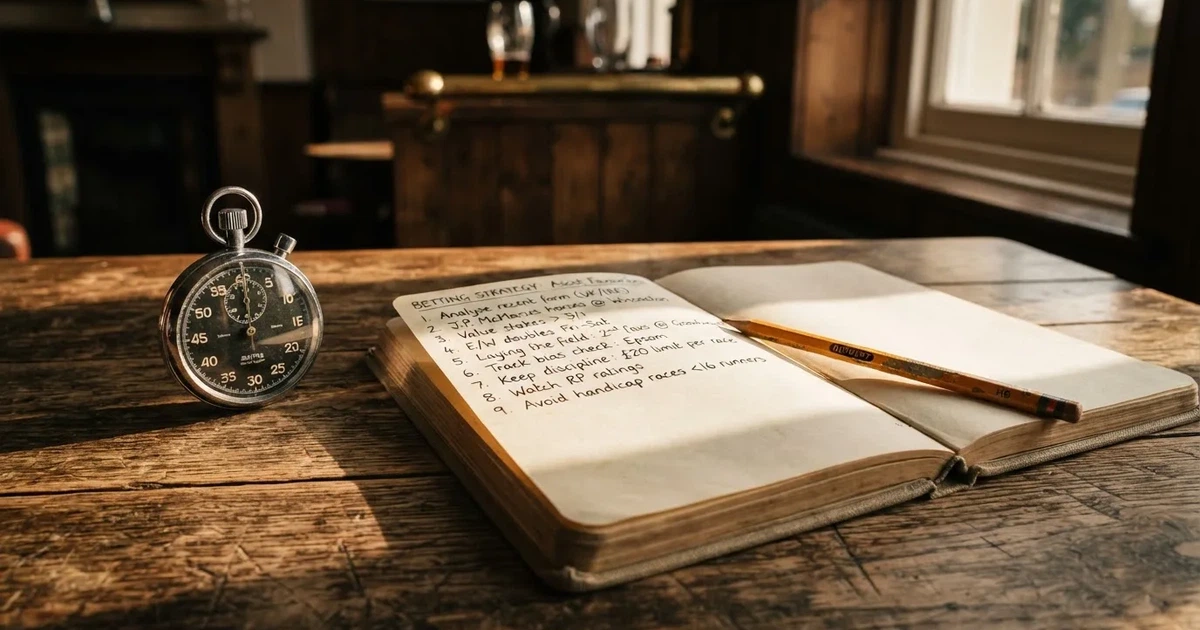 An open notebook with a pencil and a stopwatch on a wooden table