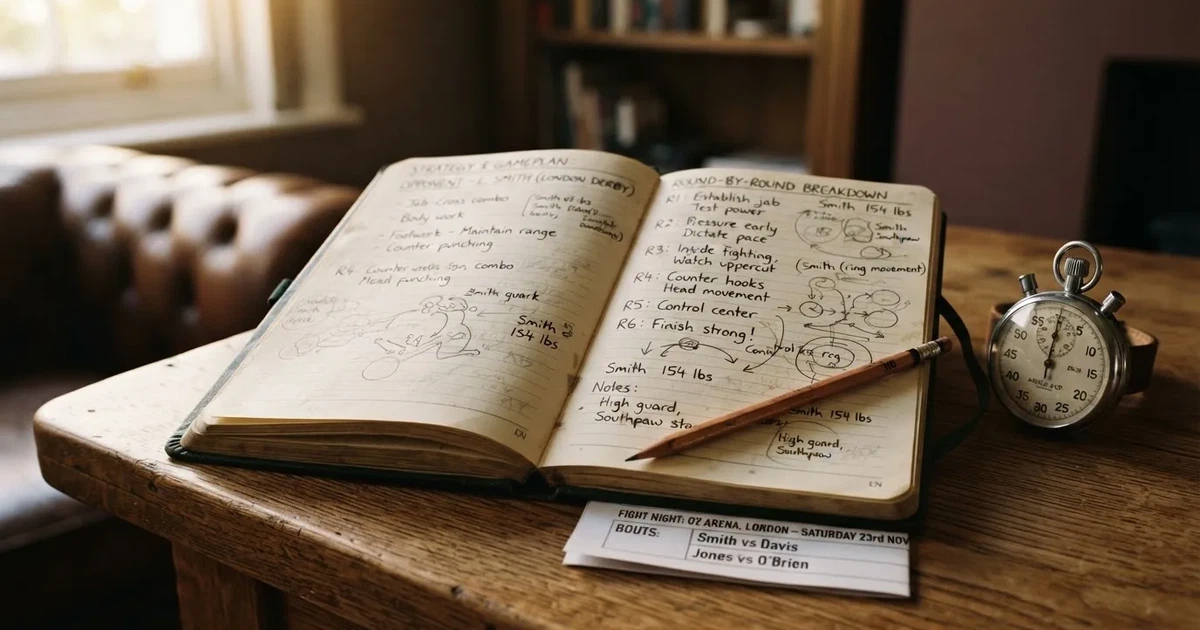An open notebook with a pencil and a stopwatch on a wooden table