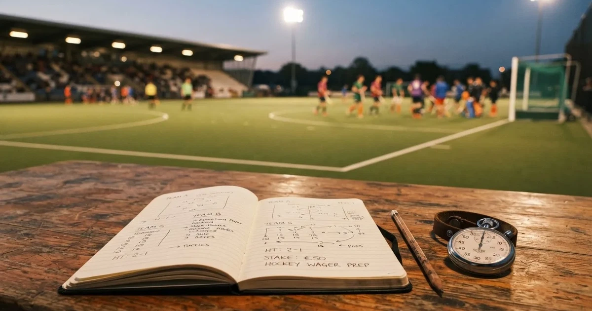 An open notebook with a pencil and a stopwatch on a wooden table