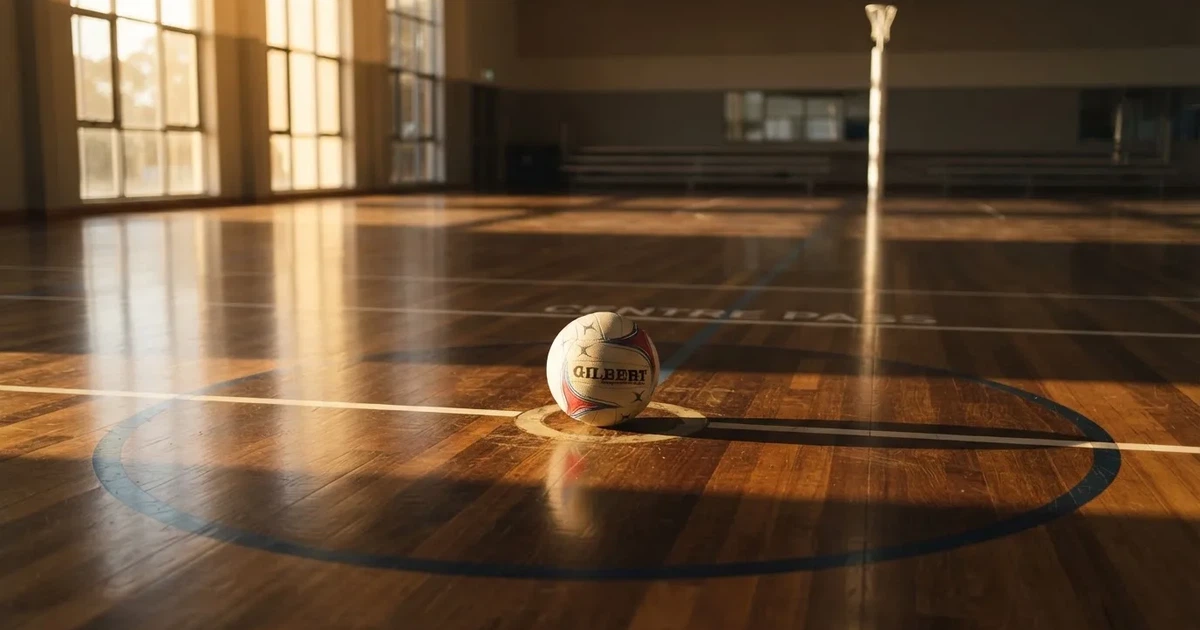 A ball on the centre spot of a grass pitch in morning light