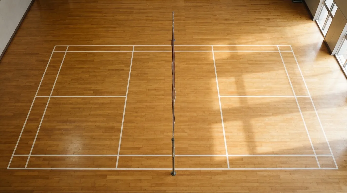 An empty courtroom with wooden benches in morning light