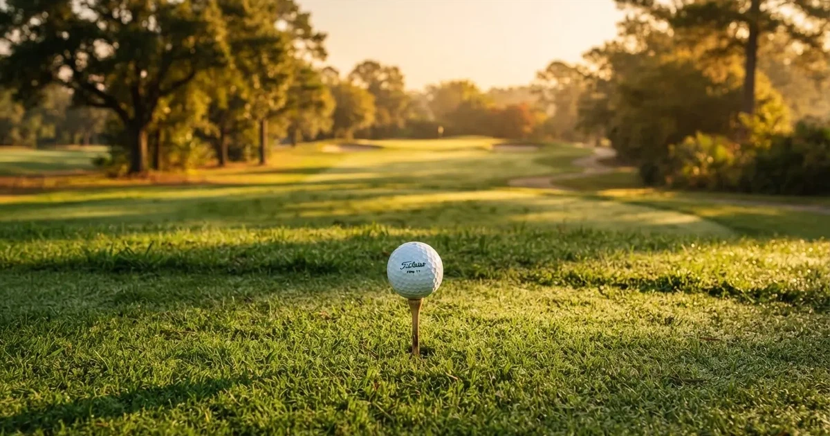 A ball on the centre spot of a grass pitch in morning light