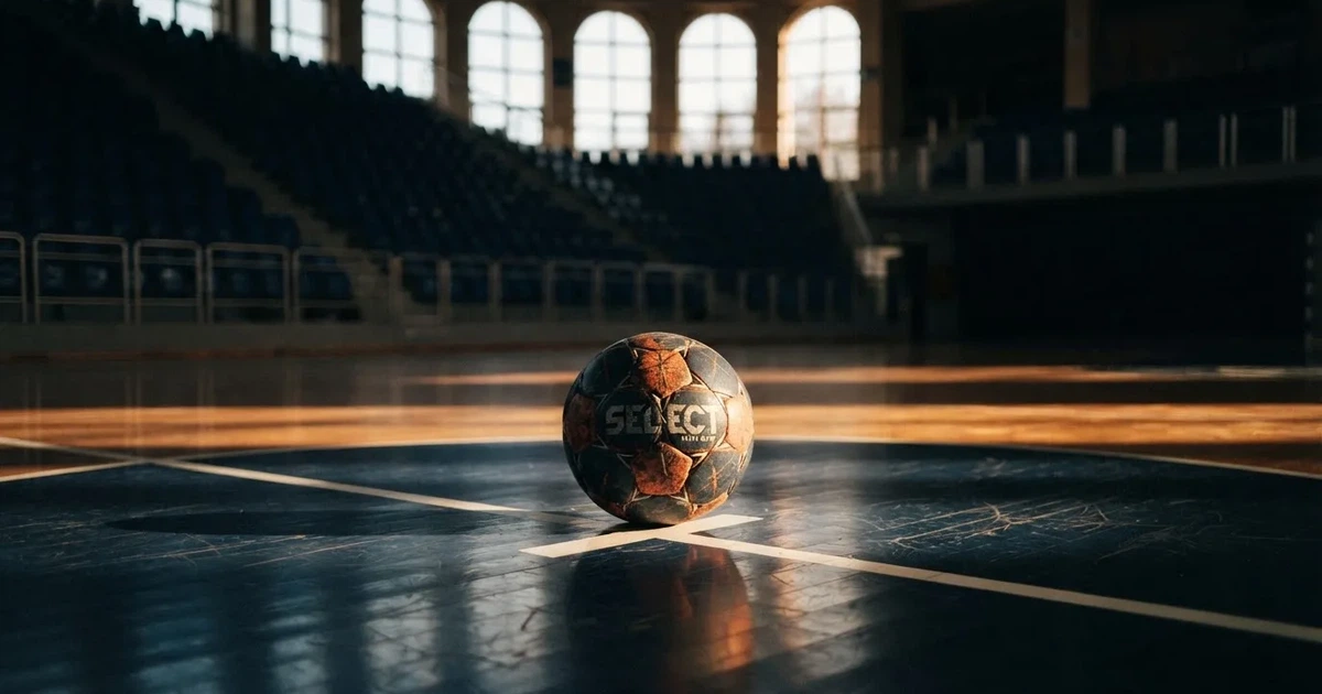 A ball on the centre spot of a grass pitch in morning light