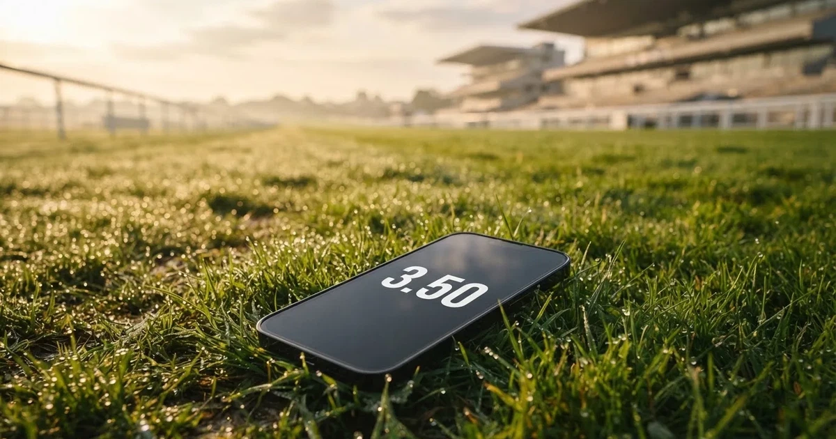 A ball on the centre spot of a grass pitch in morning light