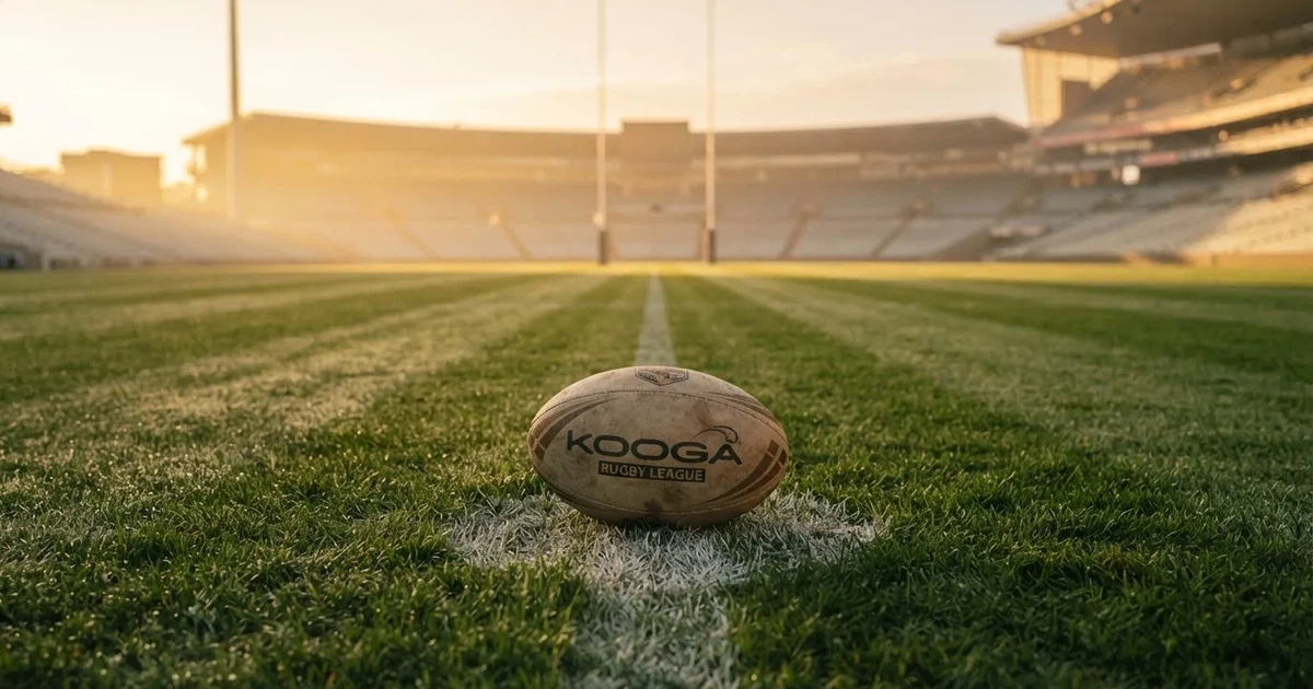 A ball on the centre spot of a grass pitch in morning light